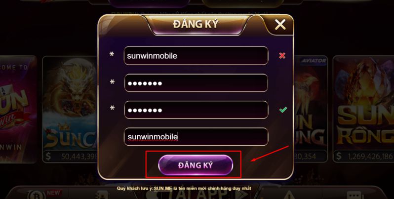 Bấm nút xác nhận đăng ký